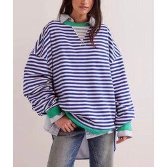 Free People Sweaters - Free People Cotton Striped Oversized Long Sleeve Tee Size XL